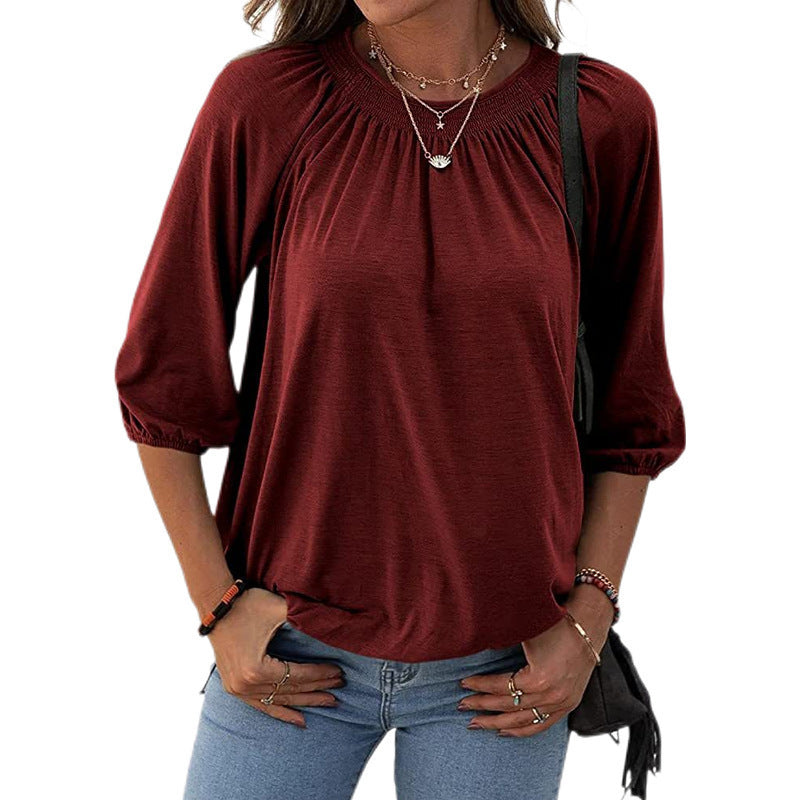 Women's airy blouse shirt with balloon sleeves and a sophisticated stand-up collar Ivyshape