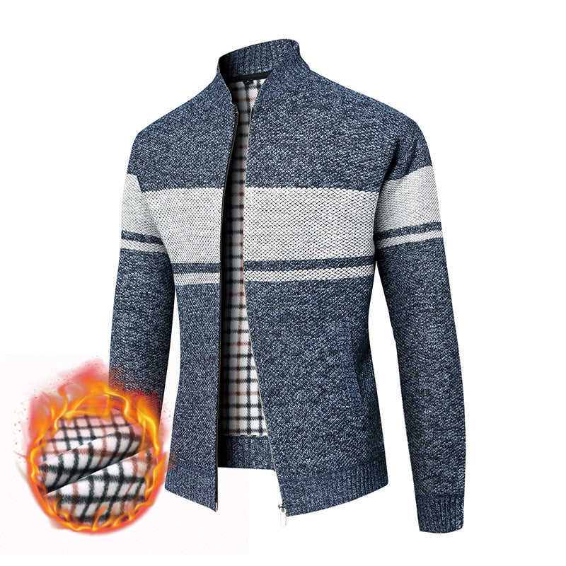 Men's stylish cardigan with a modern stand-up collar and warm lining Ivyshape
