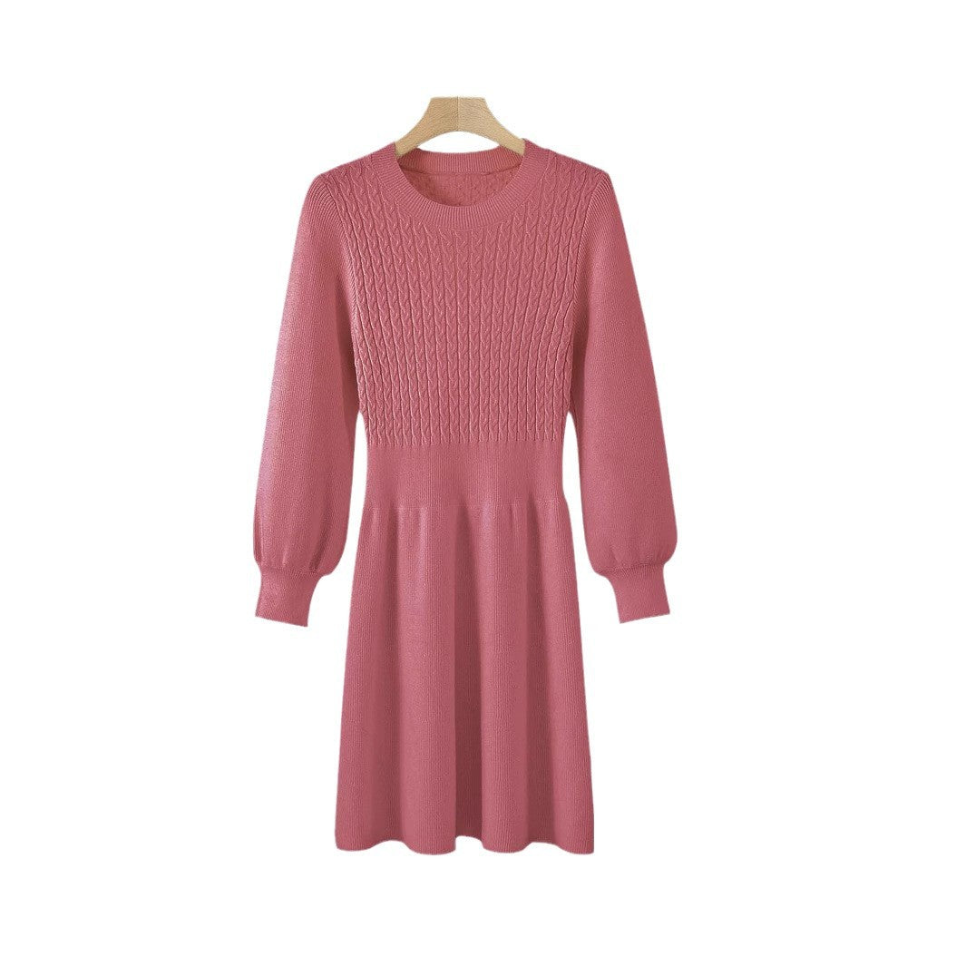 IvyShape | Round Neck Cable Knit Base Layer Dress