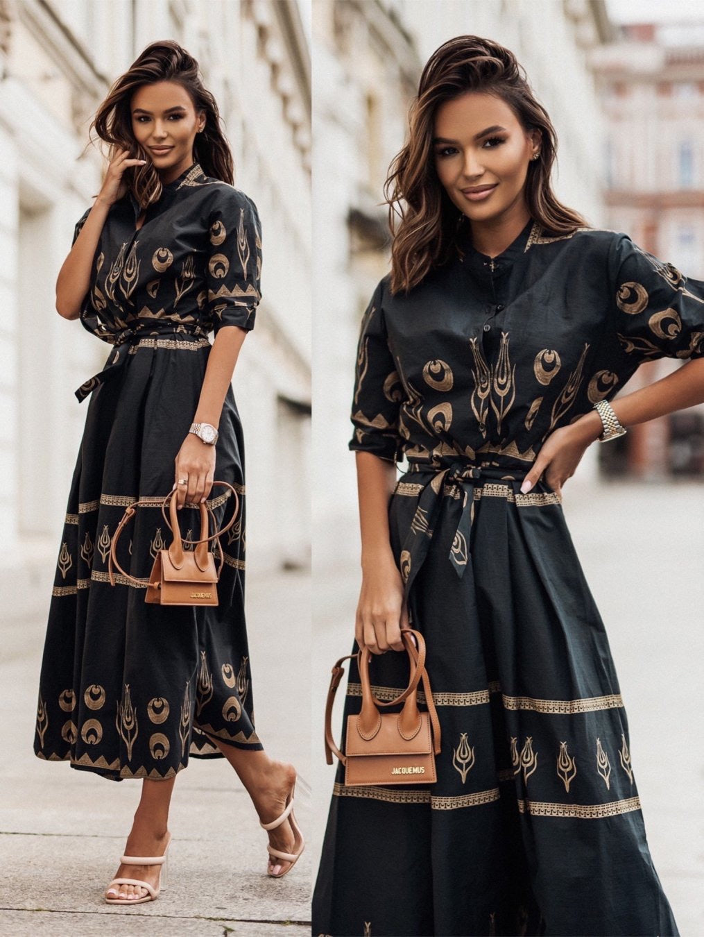 Women's shirt dress with elegant pattern and tailored belt Ivyshape