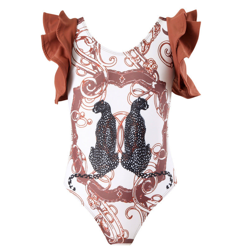Women's One-Piece Swimsuit with Fringed Ruffles and Stylish Animal Design Ivyshape