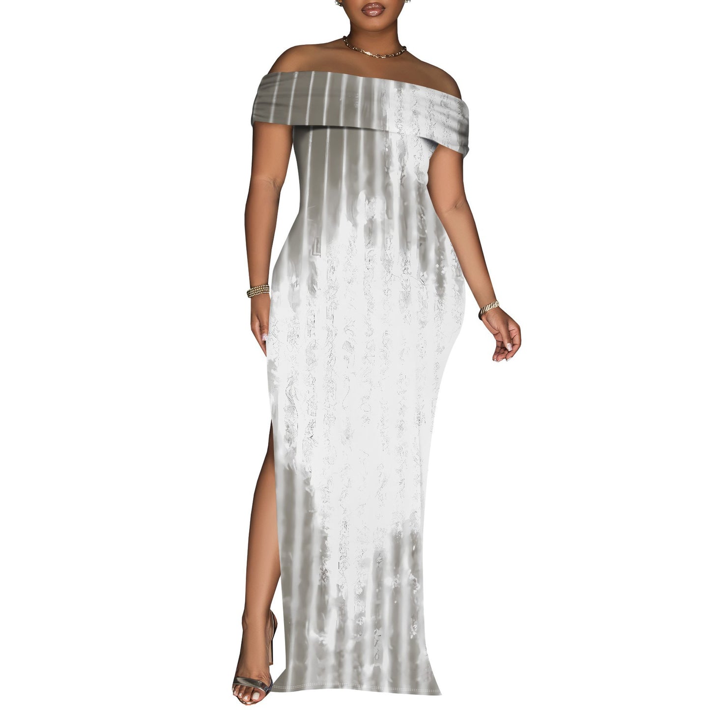 Women's Off-Shoulder Maxi Dress with Glamorous Glitter Design Ivyshape