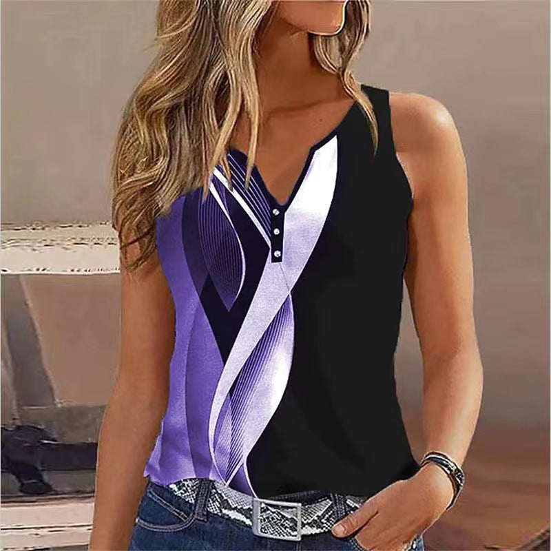 Women's Graphic Print V-Neck Tank Top Ivyshape