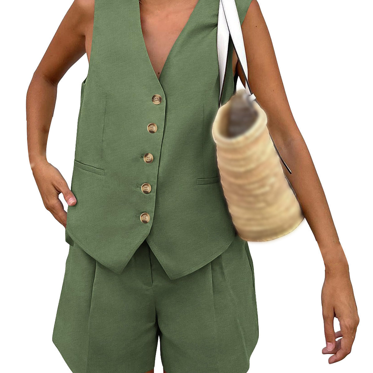 Women elegant sleeveless blazer set with shorts Ivyshape