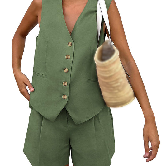 Women elegant sleeveless blazer set with shorts Ivyshape