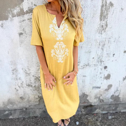 Ladies Bohemian Style Midi Dress with Embroidered Details Ivyshape