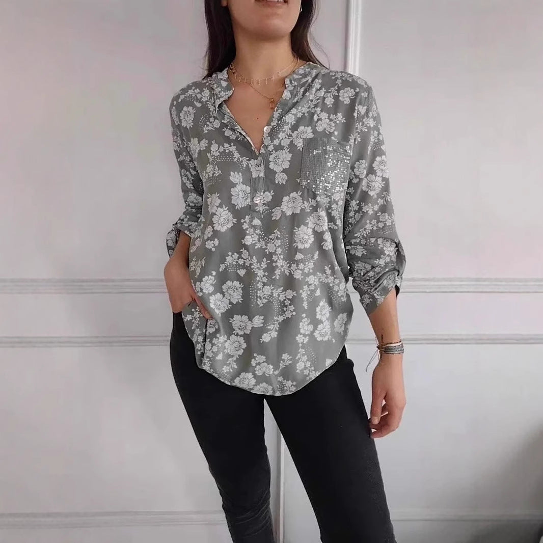 Ivyshape | Printed Sequin Shirt With Long Sleeves