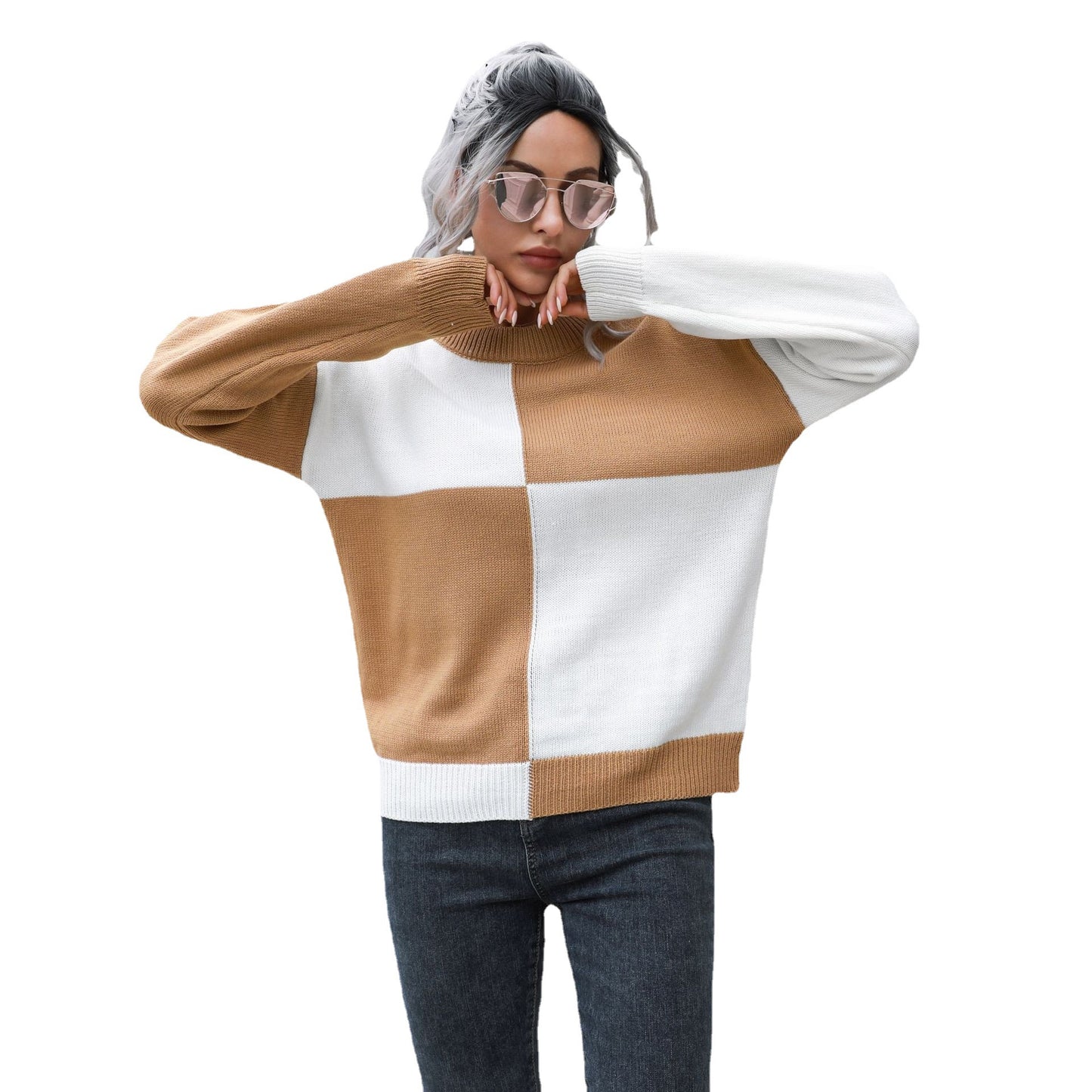 Women's Casual Sweater with Block Stripe Design and Comfortable Fit Ivyshape