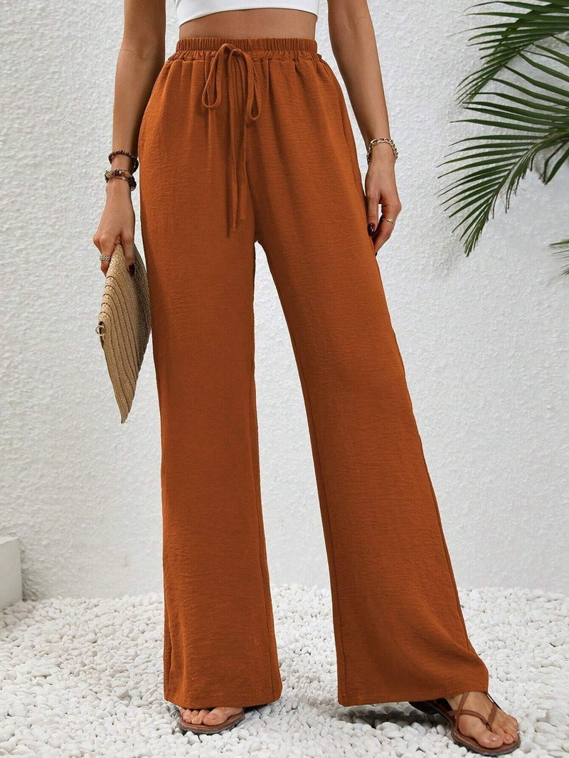 Women's Relaxed Palazzo Pants with Elastic Waistband and Side Pockets Ivyshape