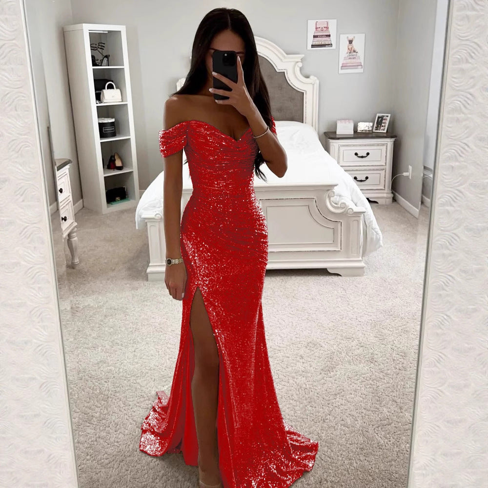 Ladies evening dress with shimmering sequins Ivyshape