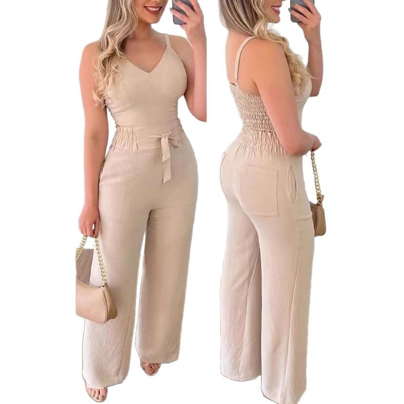 Women's jumpsuit with wide legs and belt Ivyshape