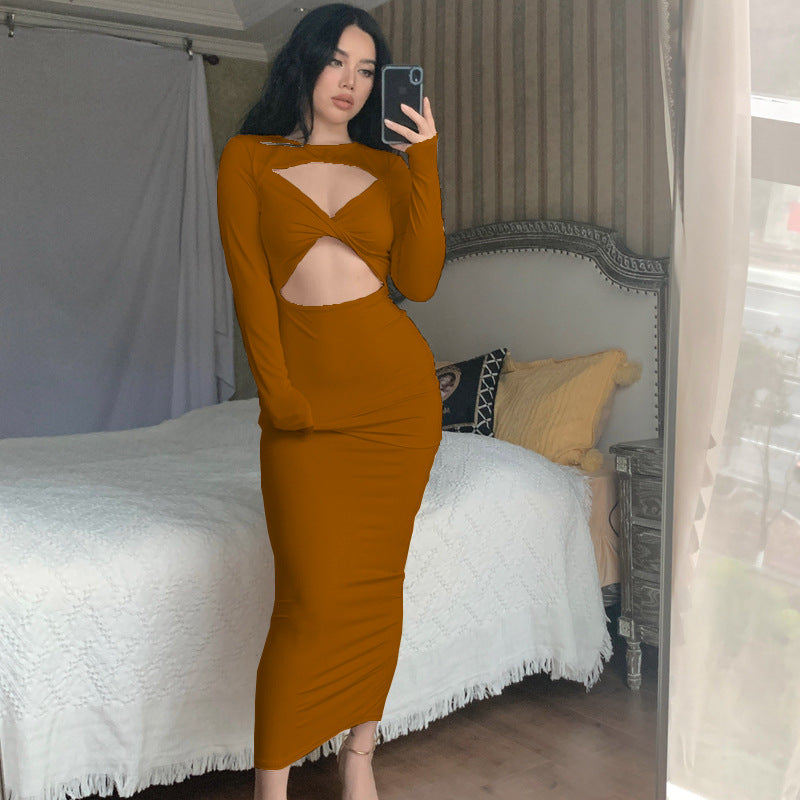 Women Cut-Out Long Sleeve Midi Dress Ivyshape