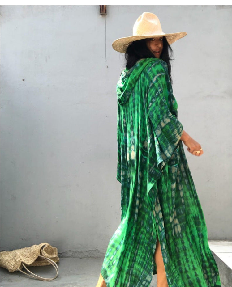 Women's beach kaftan made of lightweight chiffon with a unique Ivyshape pattern