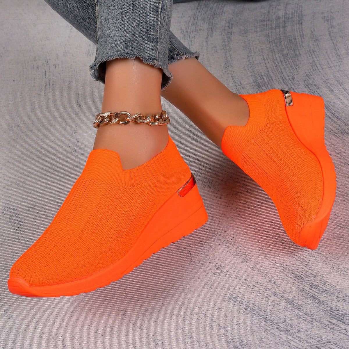 Women's Comfortable Slip-On Wedge Shoes with Elastic Upper Ivyshape