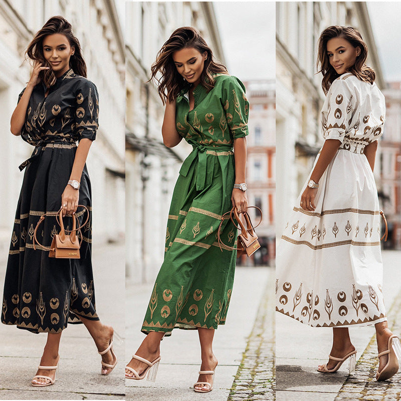 Women's shirt dress with elegant pattern and tailored belt Ivyshape