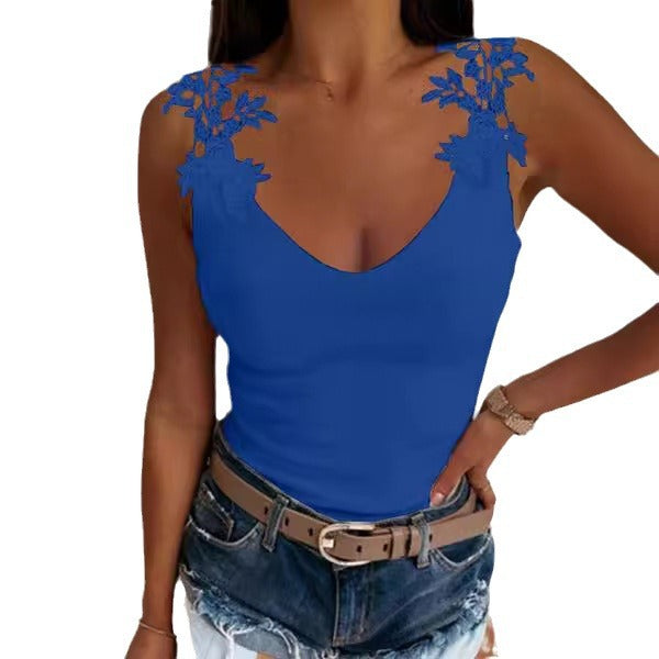 Women's Lace Detail V-Neck Tank Top Ivyshape