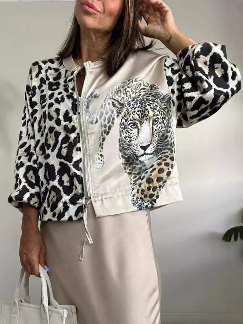 Ivyshape | Leopard Pattern Casual Zip Jacket