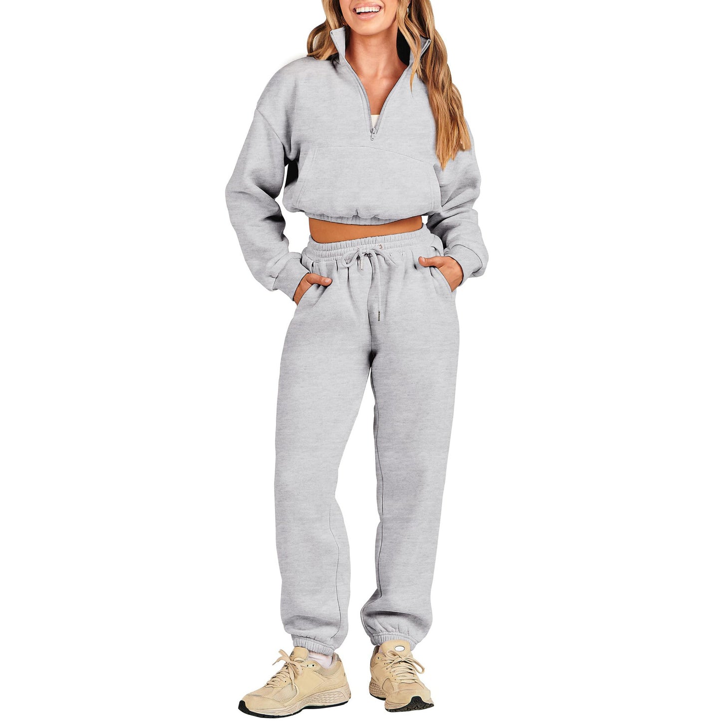 Women's cozy sweatshirt with half zip and elastic waistband Ivyshape