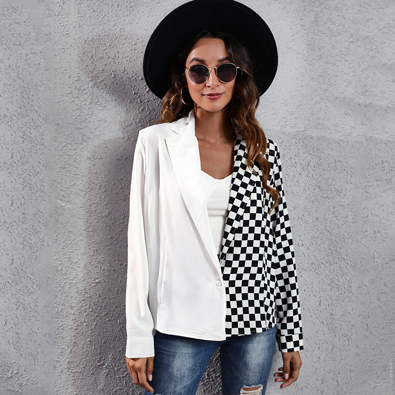 Women's blazer with an asymmetrical check pattern and elegant cut Ivyshape