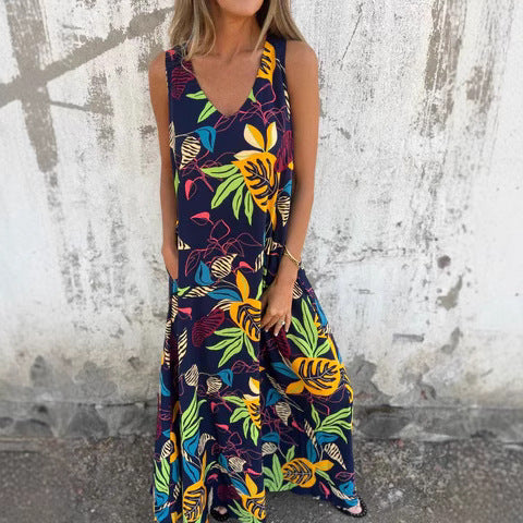 Women vibrant tropical print maxi dress Ivyshape
