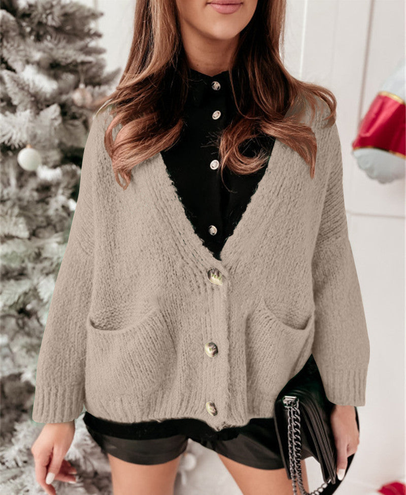 Women's Oversized Cardigan with Pockets and Button Pattern Ivyshape