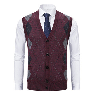 Men's fashion knit vest with check pattern Ivyshape