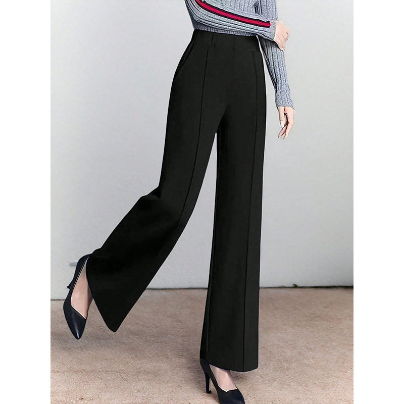 Ladies high-waisted palazzo trousers with side pleats Ivyshape