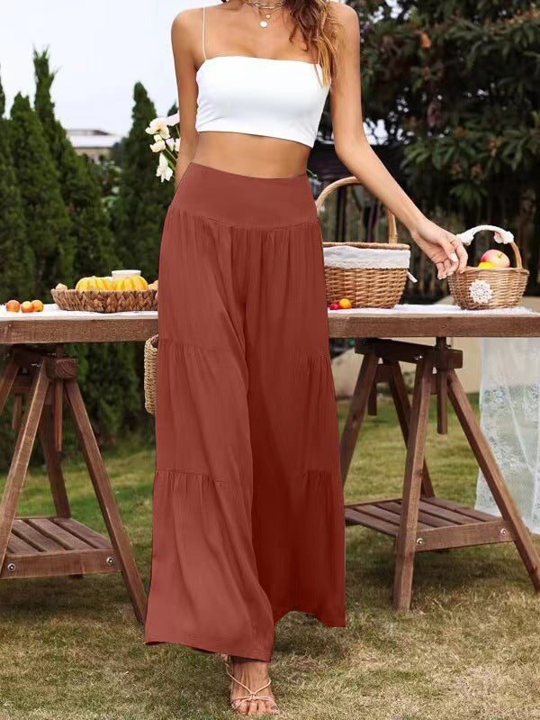 High-waisted tiered maxi pants for ladies Ivyshape
