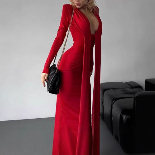 Women Figure-Enhancing Dress with Deep V-Neck and Refined Ruffle Details Ivyshape