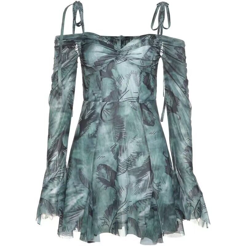 Women's Off-Shoulder Bell Sleeve Mini Dress Ivyshape