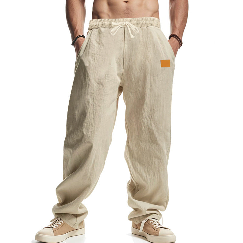 Men's casual linen trousers with elastic waistband and generous side pockets Ivyshape