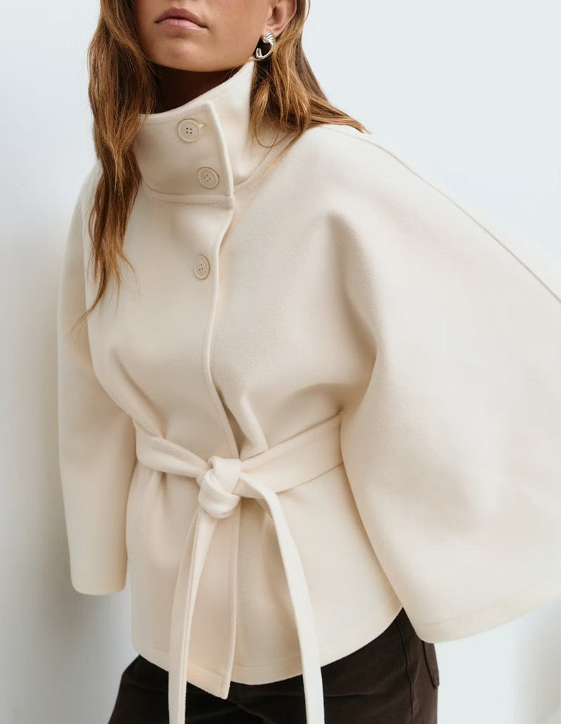 Ladies wrap jacket with elegant stand-up collar and wide-cut sleeves Ivyshape