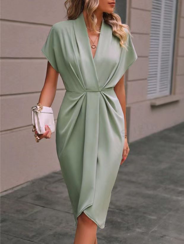 Women elegant wrap dress with special draping design Ivyshape