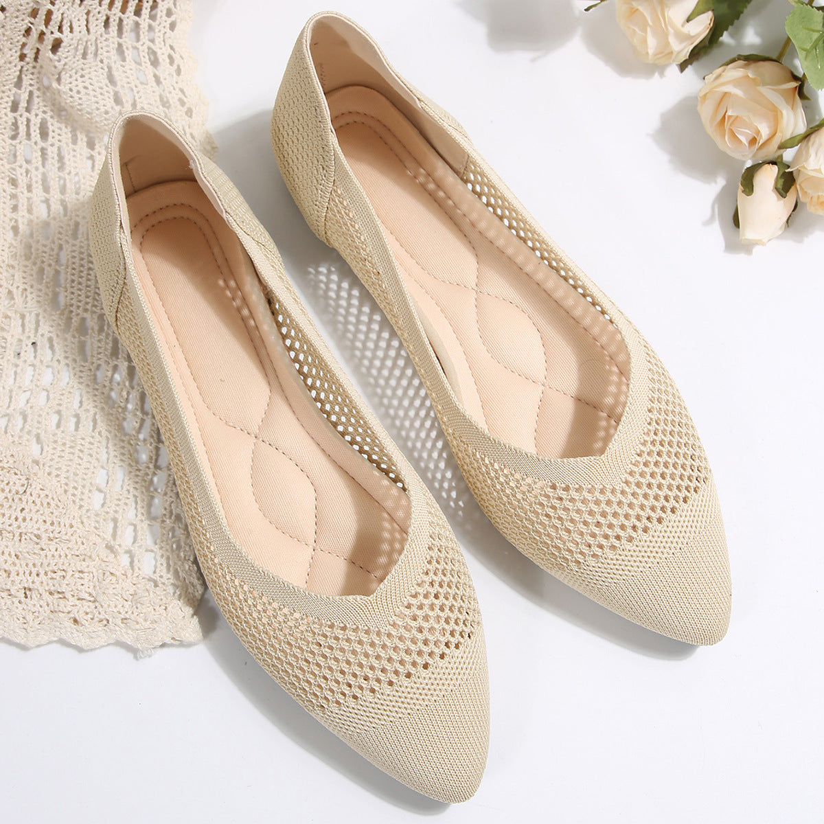 Women Breathable Mesh Pointed Toe Ballet Flats Ivyshape