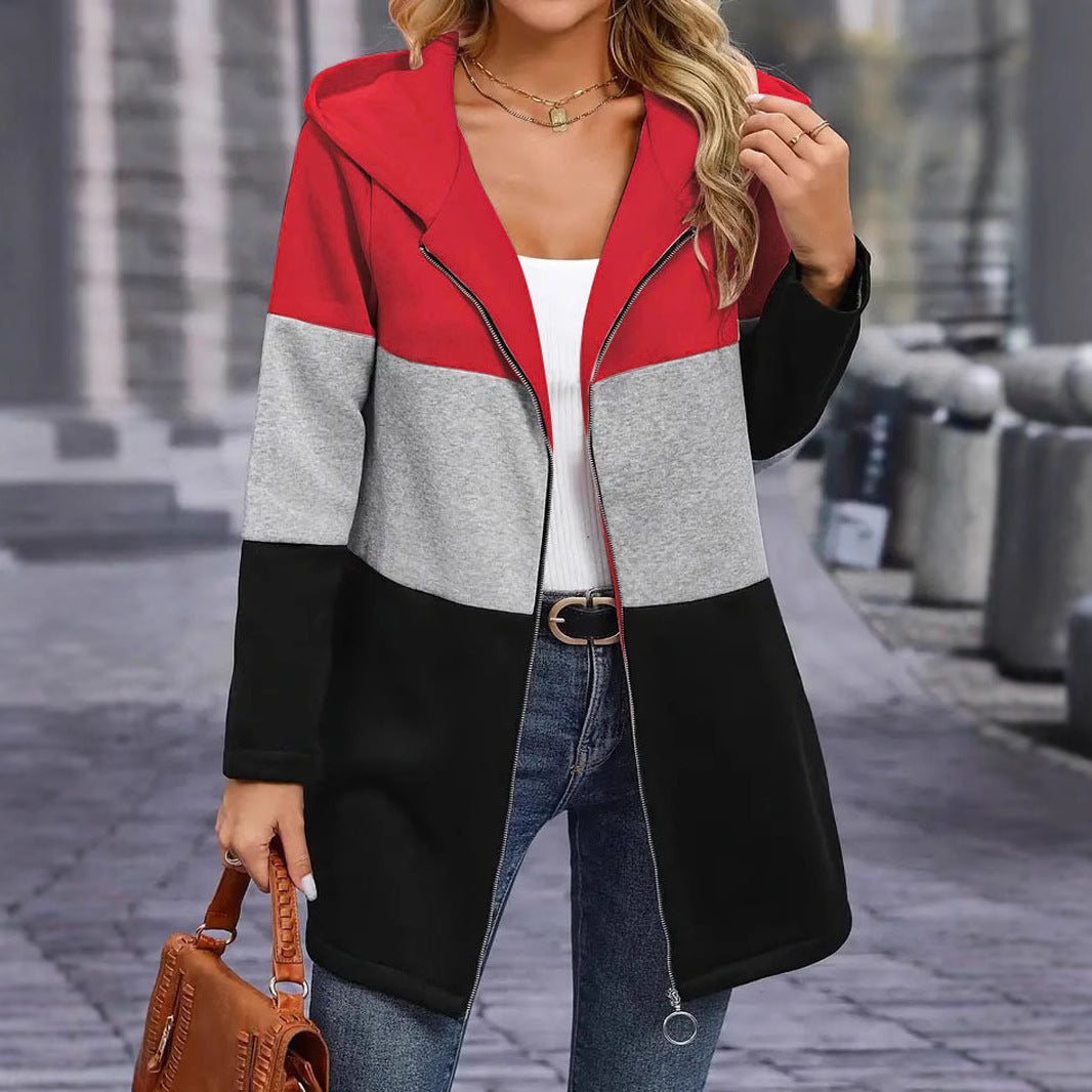 IvyShape | Color Block Hooded Loose Jacket