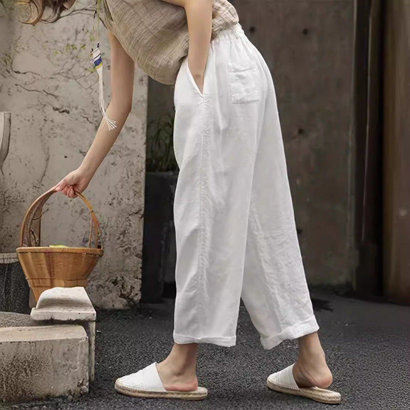 Women's casual linen pants with elastic waistband and side pockets Ivyshape