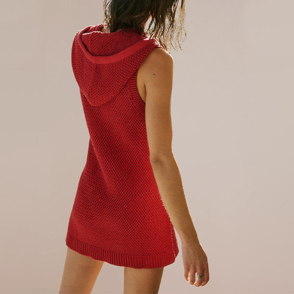 IvyShape | Sleeveless V-neck Hooded Knit Dress