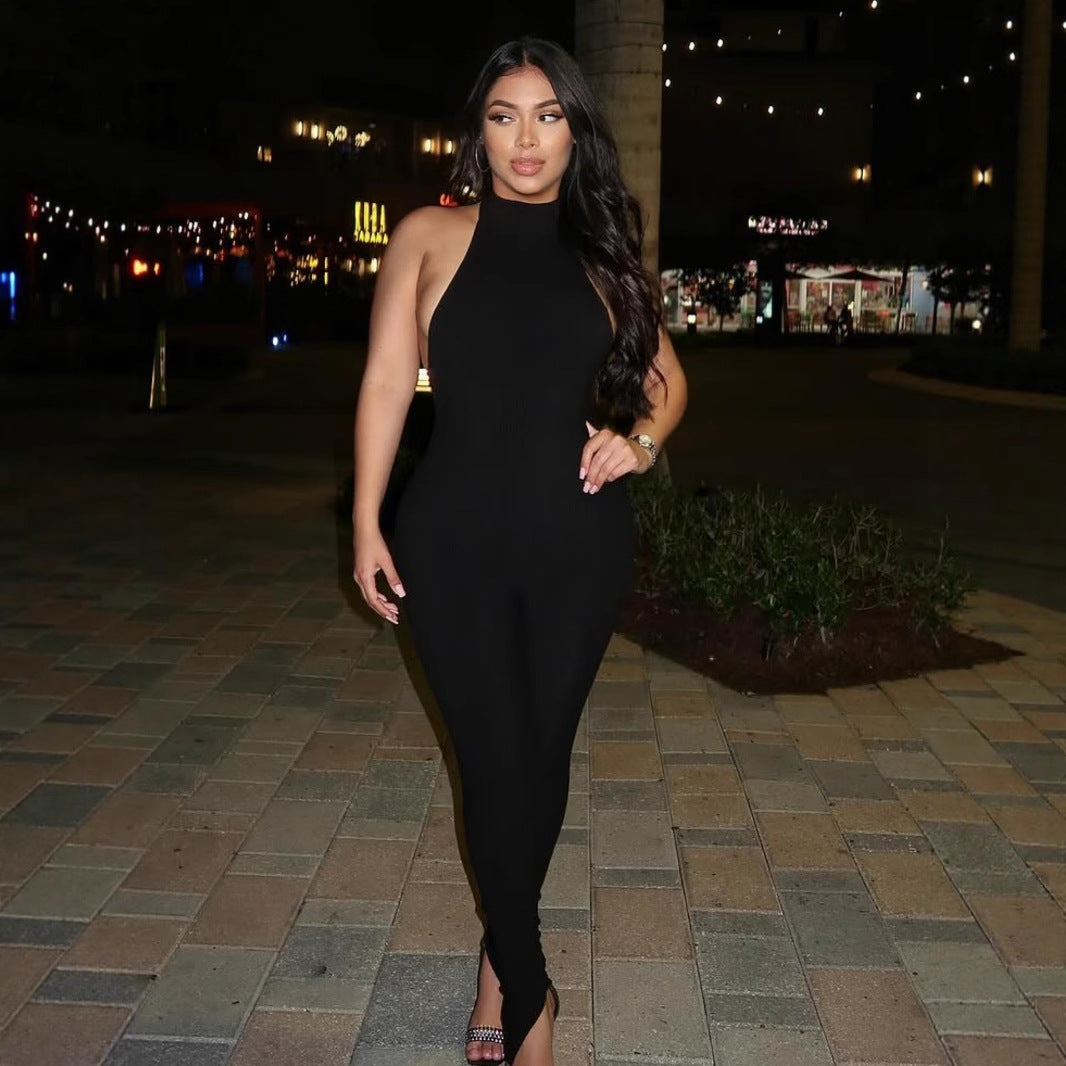 Ladies Elegant Jumpsuit with high-neck design and fine ribbed details Ivyshape