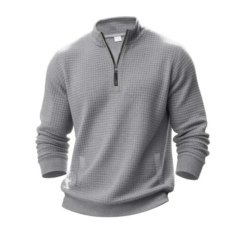 Men's quilted sweater with half zip and modern textured design Ivyshape