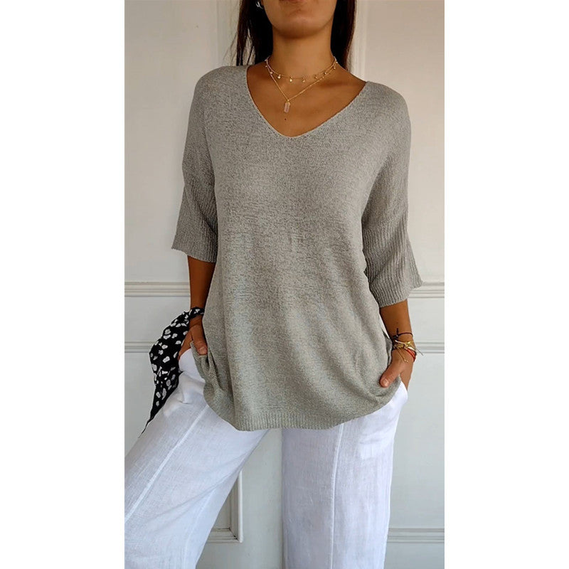 IvyShape | Relaxed V-Neck Casual Versatile Pullover Sweater