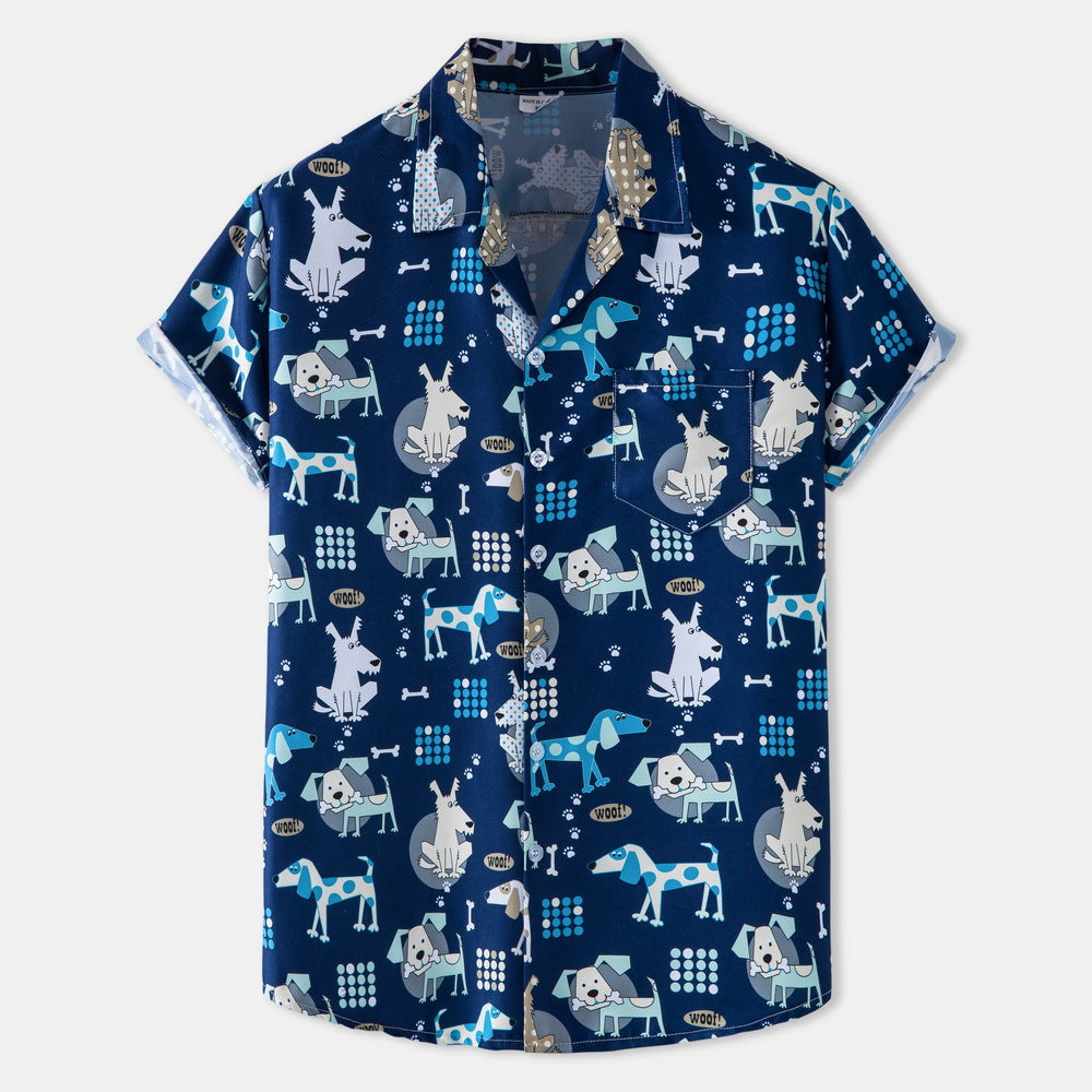 Men's short-sleeve shirt with creative dog design and loose fit Ivyshape