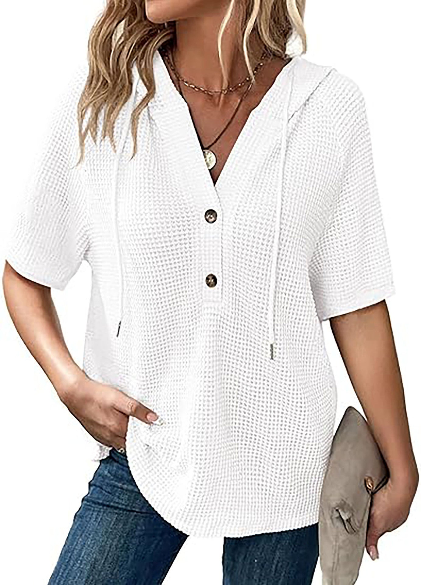 Women's Hooded Shirt in Waffle Pattern Ivyshape