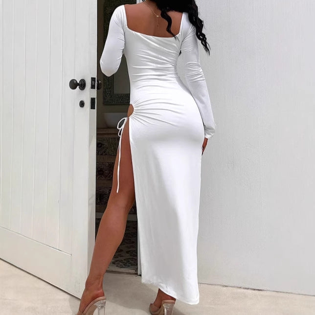 Women Elegant Wrap Dress with Deep V-Neck and Side Slit Ivyshape