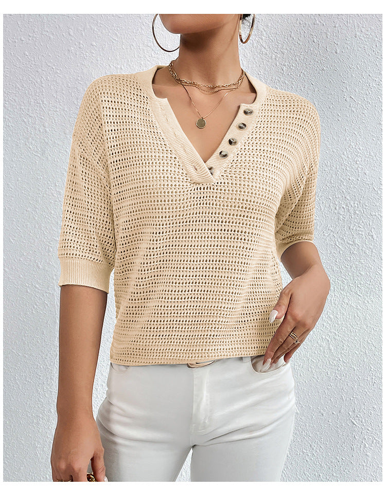 IvyShape | V-Neck Open Knit Sweater