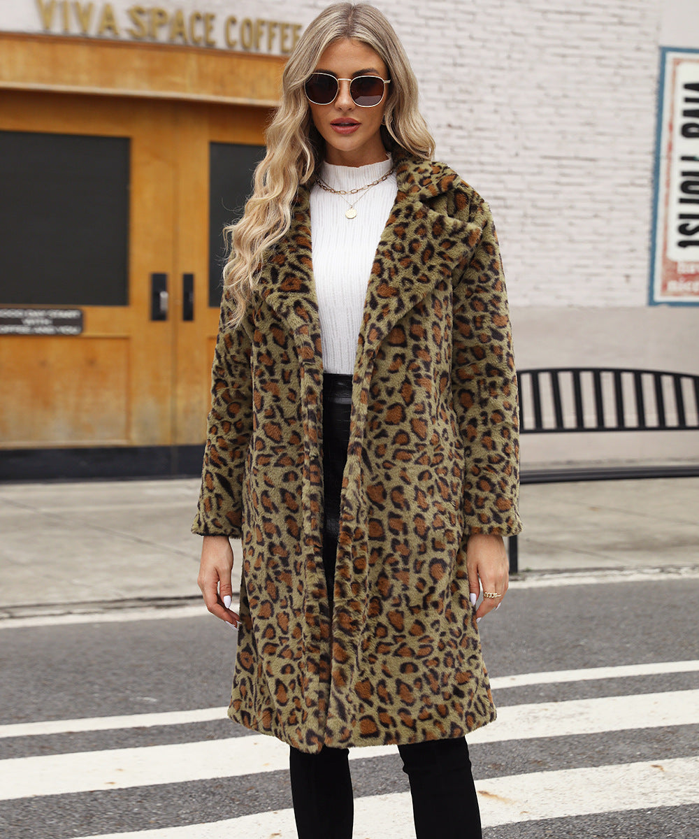 Women's Luxurious Faux Fur Coat with Leopard Design Ivyshape