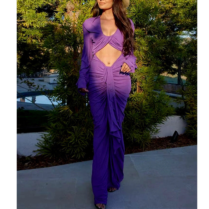 Women Elegant Wrap Dress with Side Cut-Outs and Sophisticated Draping Design Ivyshape