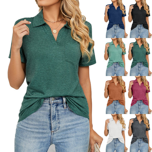 Women's polo shirt with fashionable V-neck and chest pocket Ivyshape