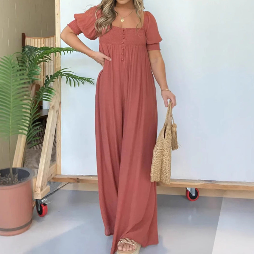 Women’s jumpsuit with wide leg and charming square neckline Ivyshape