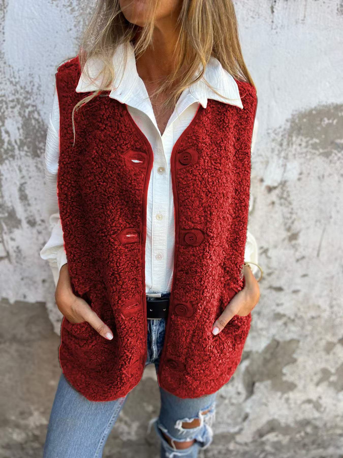 Ivyshape | Cozy Lamb Velvet Button Vest Jacket