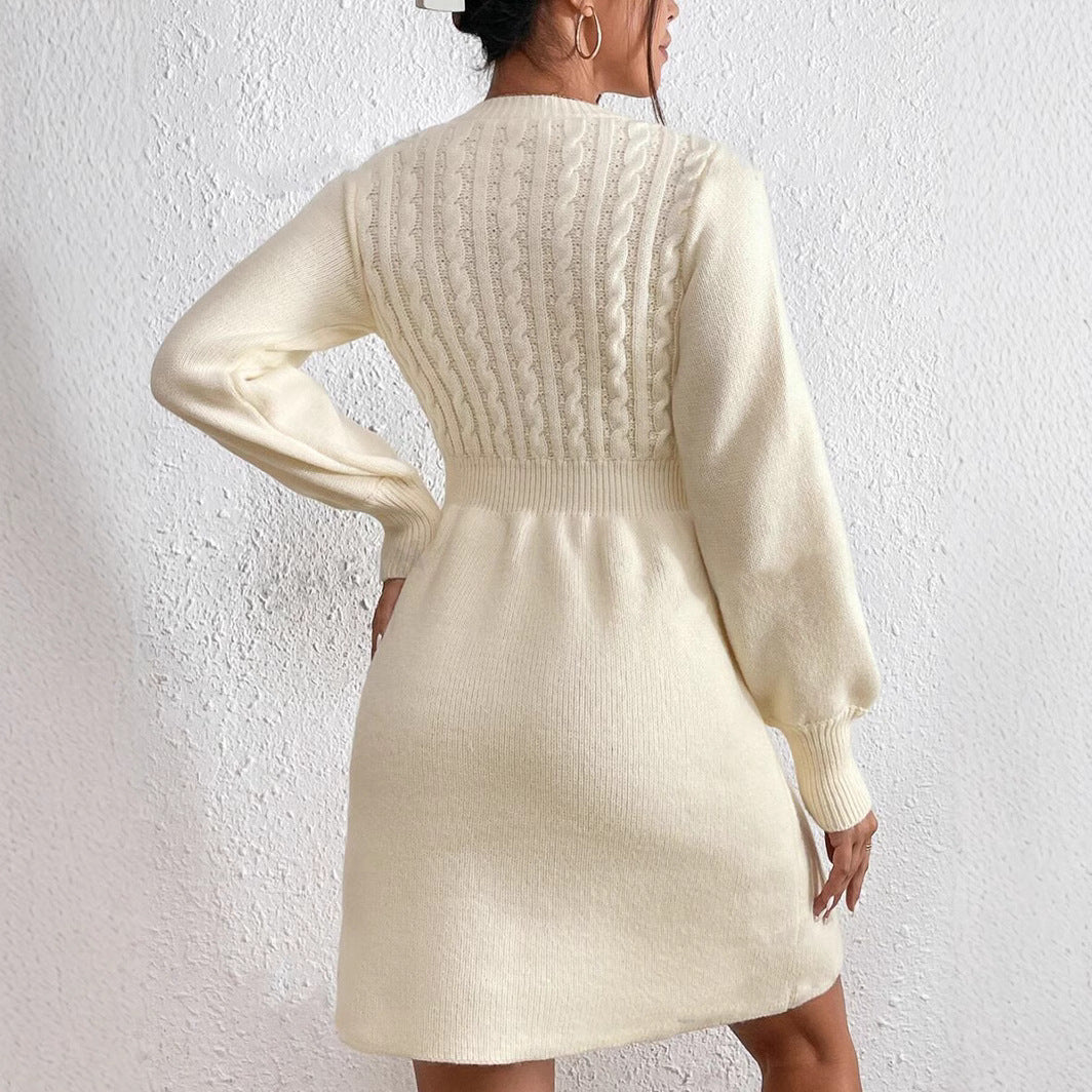 IvyShape | Round Neck Cable Knit Base Layer Dress